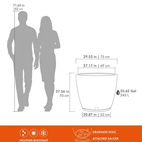 Floridis Resin Planter Indoor/Outdoor with Drainage Hole and Saucer XX Large 29.53×27.56 in Dark Grey