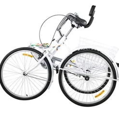 Folding Adult Tricycle 3 Wheel Trike Bike 24 inch 1 Speed White