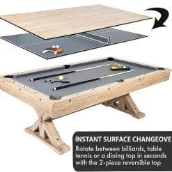 Freetime Fun 7 FT 3 in 1 Multi Game Pool Table with Dining Top Ping Pong Combo Rustic Oak