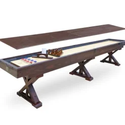 Freetime Fun 12 FT Multi-Game Shuffleboard Table Solid Wood with Bowling Pin Set Espresso