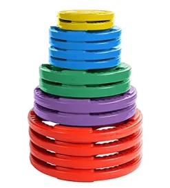 French Fitness Colored Rubber Grip Weight Plate Set w/7 ft Olympic Bar 395 lbs