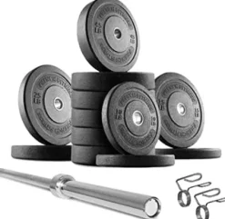 French Fitness Olympic Bumper Plate Set with 7 ft Bar 415 lbs