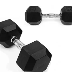 French Fitness Rubber Coated Hex Dumbbell Set 55-75 lbs Black