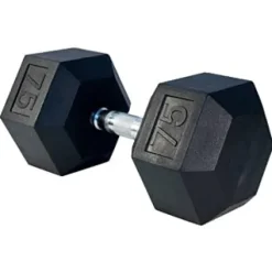 French Fitness Rubber Coated Hex Dumbbell Set 55-75 lbs Black
