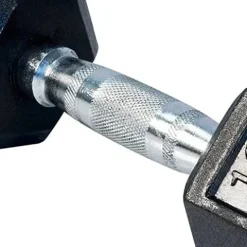 French Fitness Rubber Coated Hex Dumbbell Set 55-75 lbs Black