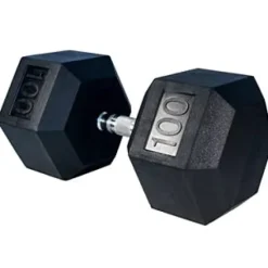 French Fitness Rubber Coated Hex Dumbbell Set 80-100 lbs Black