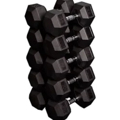 French Fitness Rubber Coated Hex Dumbbell Set 80-100 lbs Black