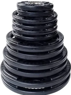 French Fitness Rubber Grip Weight Plate Set w/ 7 ft Olympic Bar 305 lbs