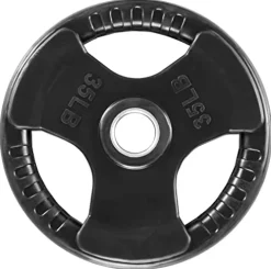 French Fitness Rubber Grip Weight Plate Set w/ 7 ft Olympic Bar 395 lbs