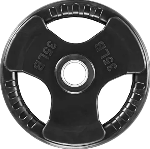 French Fitness Rubber Grip Weight Plate Set w/ 7 ft Olympic Bar 395 lbs