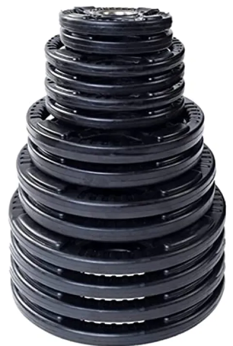 French Fitness Rubber Grip Weight Plate Set w/ 7 ft Olympic Bar 395 lbs