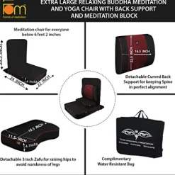 Friends Of Meditation XL Meditation & Yoga Chair with Back Support, Black, Pack of 4