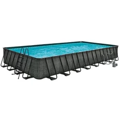 Funsicle Oasis Designer Above Ground Swimming Pool Set Dark Herringbone Gray