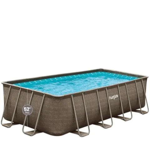 Funsicle Oasis Designer Rectangular Above Ground Pool with Accessories Kit Brown Basket