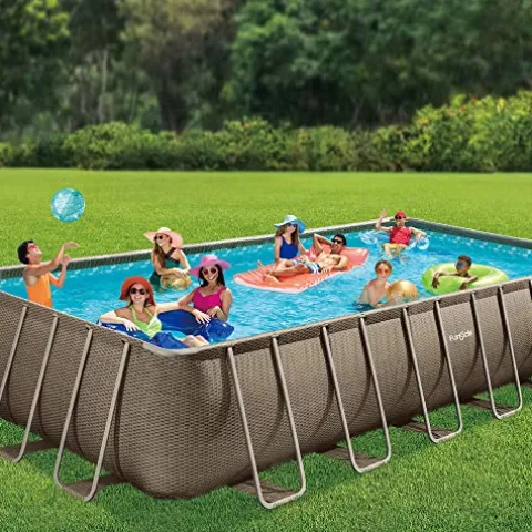 Funsicle Oasis Designer Rectangular Frame Pool Set Brown Basket