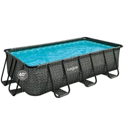Funsicle Oasis Designer Rectangular Above Ground Pool Set Dark Herringbone Gray