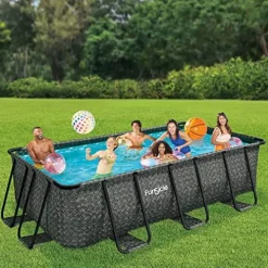 Funsicle Oasis Designer Rectangular Above Ground Pool Set Dark Herringbone Gray