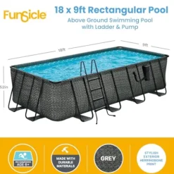 Funsicle Oasis Designer Rectangular Above Ground Pool with Accessories Dark Herringbone Gray