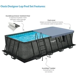 Funsicle Oasis Designer Rectangular Above Ground Pool with Accessories Dark Herringbone Gray
