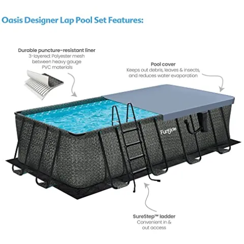 Funsicle Oasis Designer Rectangular Above Ground Pool with Accessories Dark Herringbone Gray