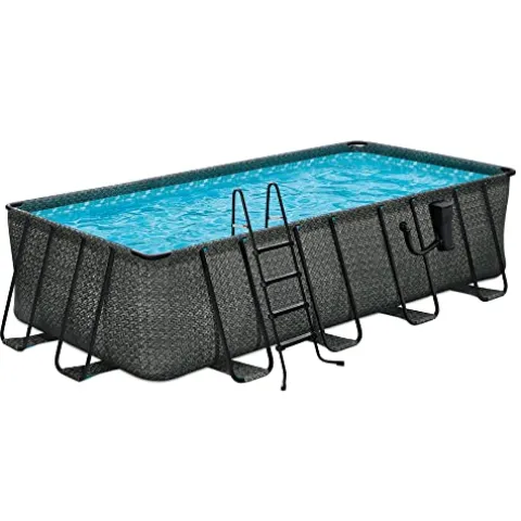 Funsicle Oasis Designer Rectangular Above Ground Pool with Accessories Dark Herringbone Gray