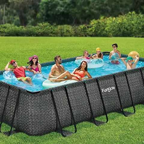 Funsicle Oasis Designer Rectangular Above Ground Pool with Accessories Dark Herringbone Gray