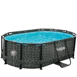 Funsicle Oasis Oval Above Ground Pool with Filter Pump, Cartridge, and Ladder Dark Herringbone