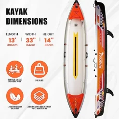 FunWater Inflatable Fishing Kayak 13’X33”X14” Portable Recreational Kayak Orange/White