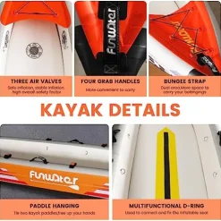 FunWater Inflatable Fishing Kayak 13’X33”X14” Portable Recreational Kayak Orange/White