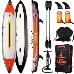 FunWater Inflatable Fishing Kayak 13’X33”X14” Portable Recreational Kayak Orange/White