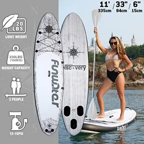FunWater Inflatable 11’x33″x6″ Ultra-Light SUP Stand Up Paddle Board LIGHT GRAY