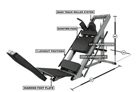 G FASHION STYLE Leg Press and Hack Squat Machine for Lower Body Weight Training, 1,000 lb Weight Capacity, Home and Commercial Gym, Grey – Black