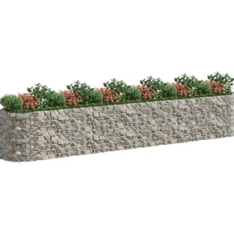 Gabion Raised Bed Galvanized Iron 236.2″x39.4″x39.4″ with Self-Watering Ceramic Flower Pots in White and Black