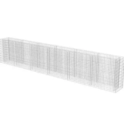 Gabion Raised Bed Galvanized Steel 212.6″x19.7″x39.4″ with Self-Watering Ceramic Flower Pots White Black