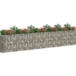Gabion Raised Bed Galvanized Iron 212.6″x19.7″x39.4″ with Self-Watering Ceramic Pot for Indoor/Outdoor Plants White Black Other