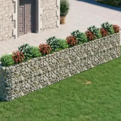 Gabion Raised Bed Galvanized Iron 212.6″x19.7″x39.4″ with Self-Watering Ceramic Pot for Indoor/Outdoor Plants White Black Other