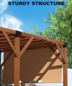 GAOMON 12×20 FT Wood Pergola with Retractable Shade Canopy Reddish-Brown