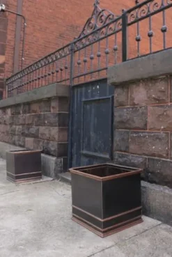 Garden Artisans Zarif Elegant 17 Inch Square Copper Planter Grey Finish With Copper Highlights