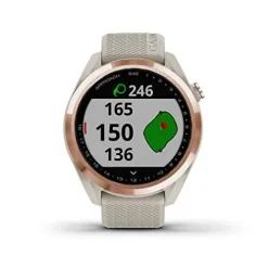 Garmin Approach S42 GPS Golf Smartwatch Rose Gold Ceramic Bezel Tan Silicone Band