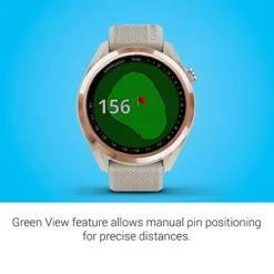 Garmin Approach S42 GPS Golf Smartwatch Rose Gold Ceramic Bezel Tan Silicone Band