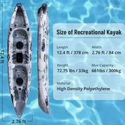 Garvee 12.4FT 2-Person Fishing Kayak with Paddle Black White