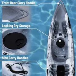 Garvee 12.4FT 2-Person Fishing Kayak with Paddle Black White