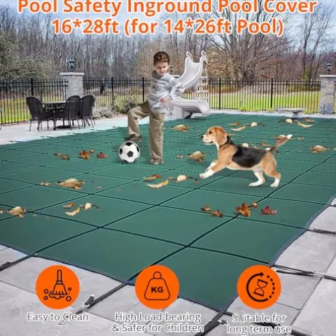 GARVEE Pool Safety Cover Green Mesh Fits 18x36ft Inground Pool