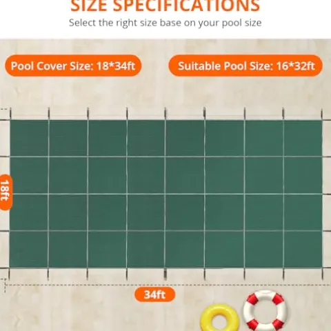 GARVEE Pool Safety Cover Green Mesh Fits 18x36ft Inground Pool