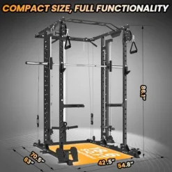 GarveeLife Power Cage SmithBar 2000 LBS Rack with Cable System Black