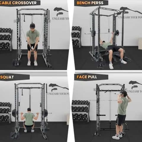 GarveeLife Power Cage SmithBar 2000 LBS Rack with Cable System Black