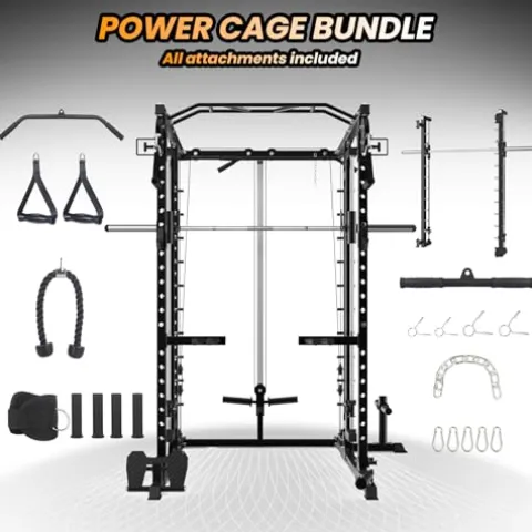 GarveeLife Power Cage SmithBar 2000 LBS Rack with Cable System Black