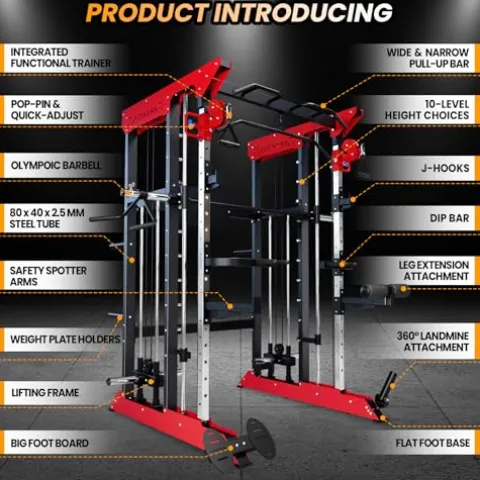 GarveeLife Power Cage Smith Machine Red
