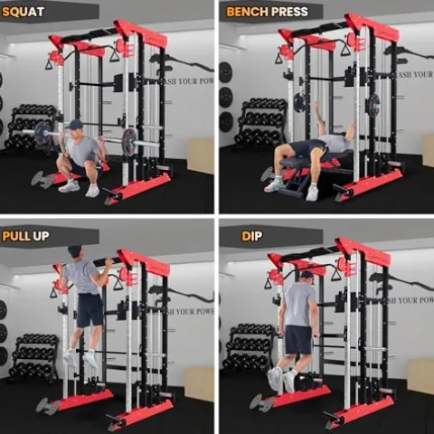 GarveeLife Power Cage Smith Machine Red