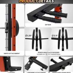 GarveeLife Power Cage SmithBar Rack 1600 LBS with LAT Pulldown & Cable System Red